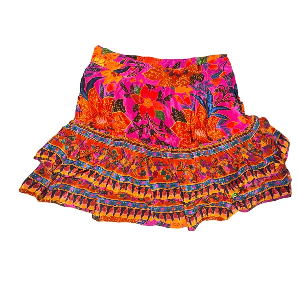 Beautiful and Vibrant Pink & Orange Floral Tiered Mini Skirt Size Large by Farm